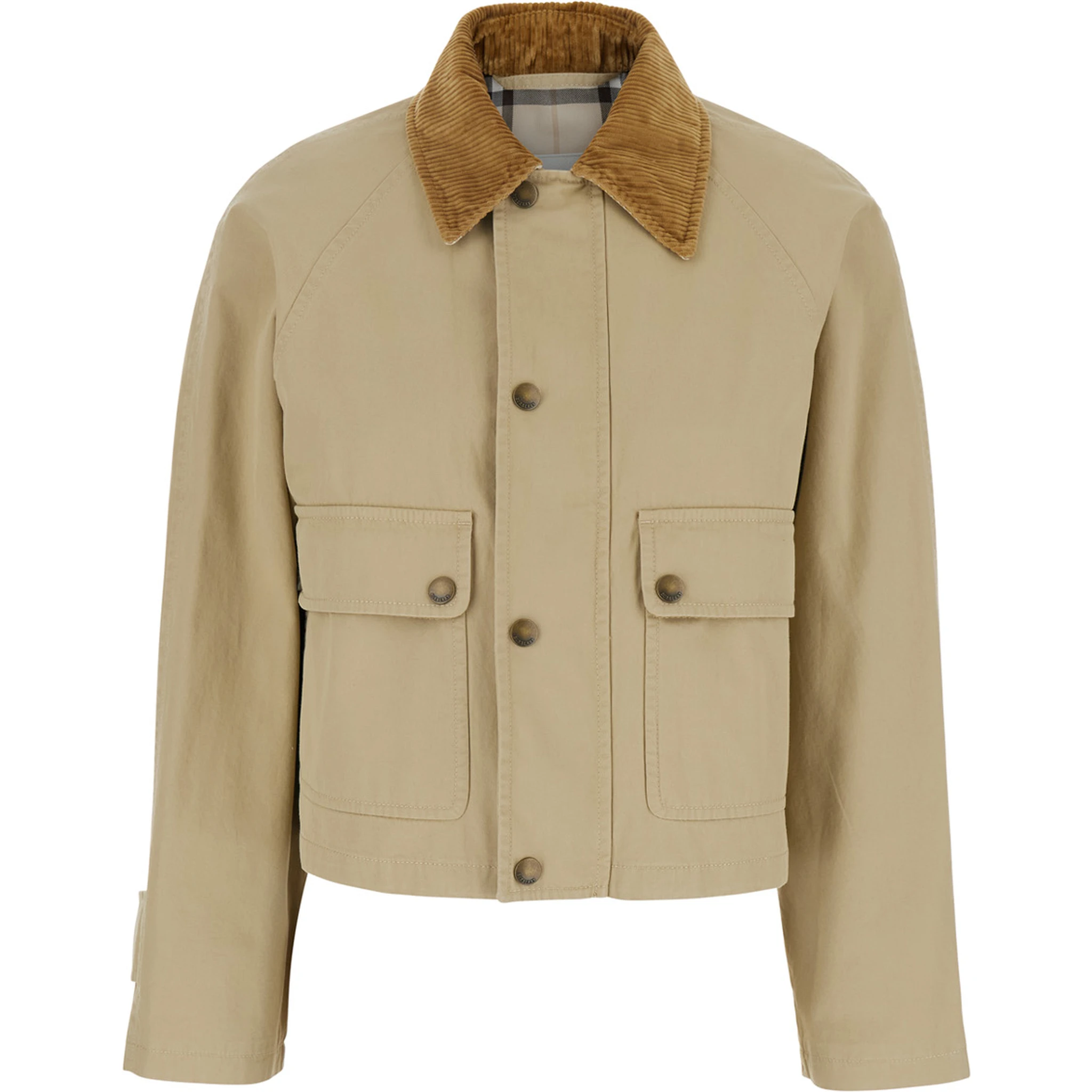 Beige Cropped Jacket with Corduroy Collar in Cotton Woman