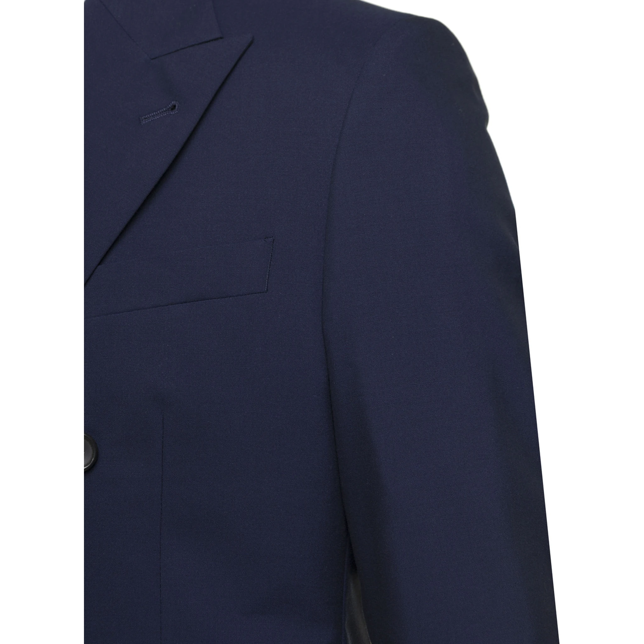 Blue Double-breasted Blazer with Pointed Reverses in Wool and Cotton Blend Man