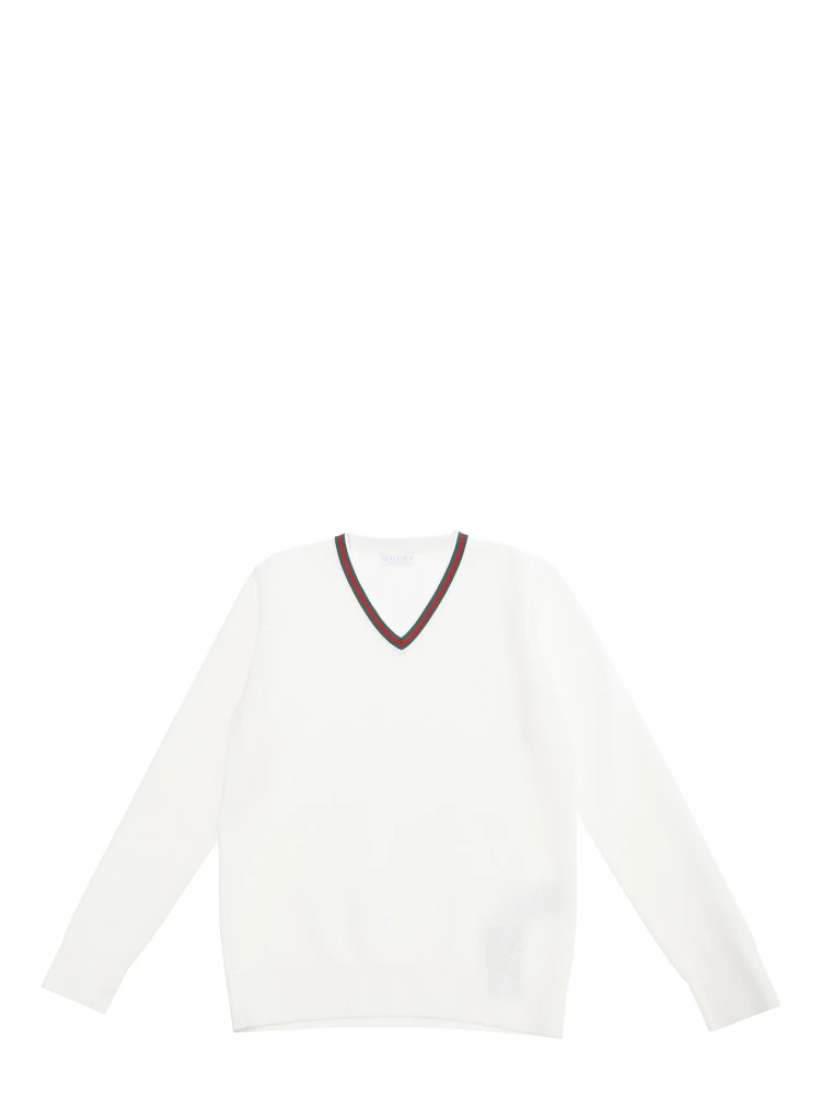 White T-Shirt wti Web V Neck and Embroidery in Cotton Boy