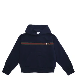 Blue Hoodie with Web Detail with Horsebit on the Front in Cotton Girl