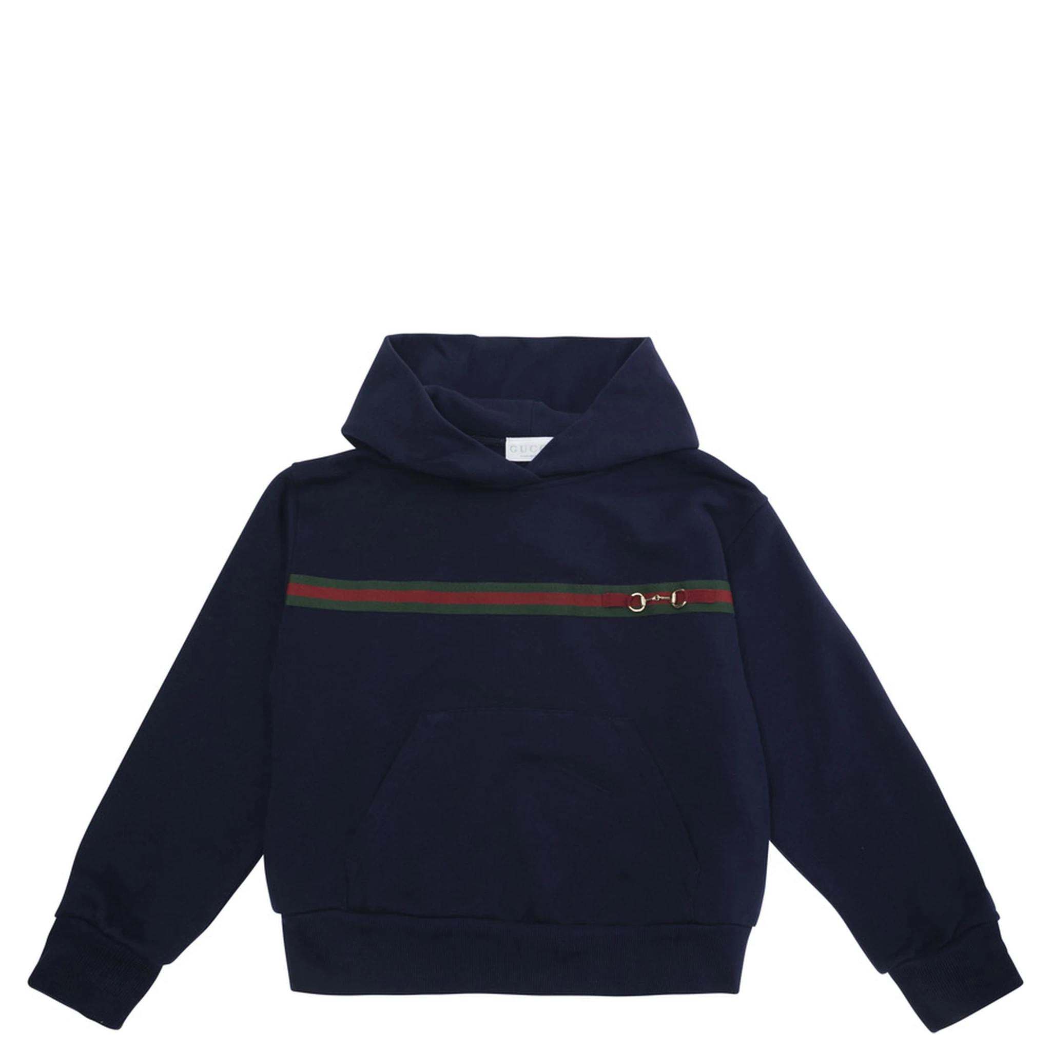 Blue Hoodie with Web Detail with Horsebit on the Front in Cotton Girl