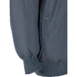 Grey Jumbo Flight Bomber Jacket with Strap Detail  in Tech Fabric Man