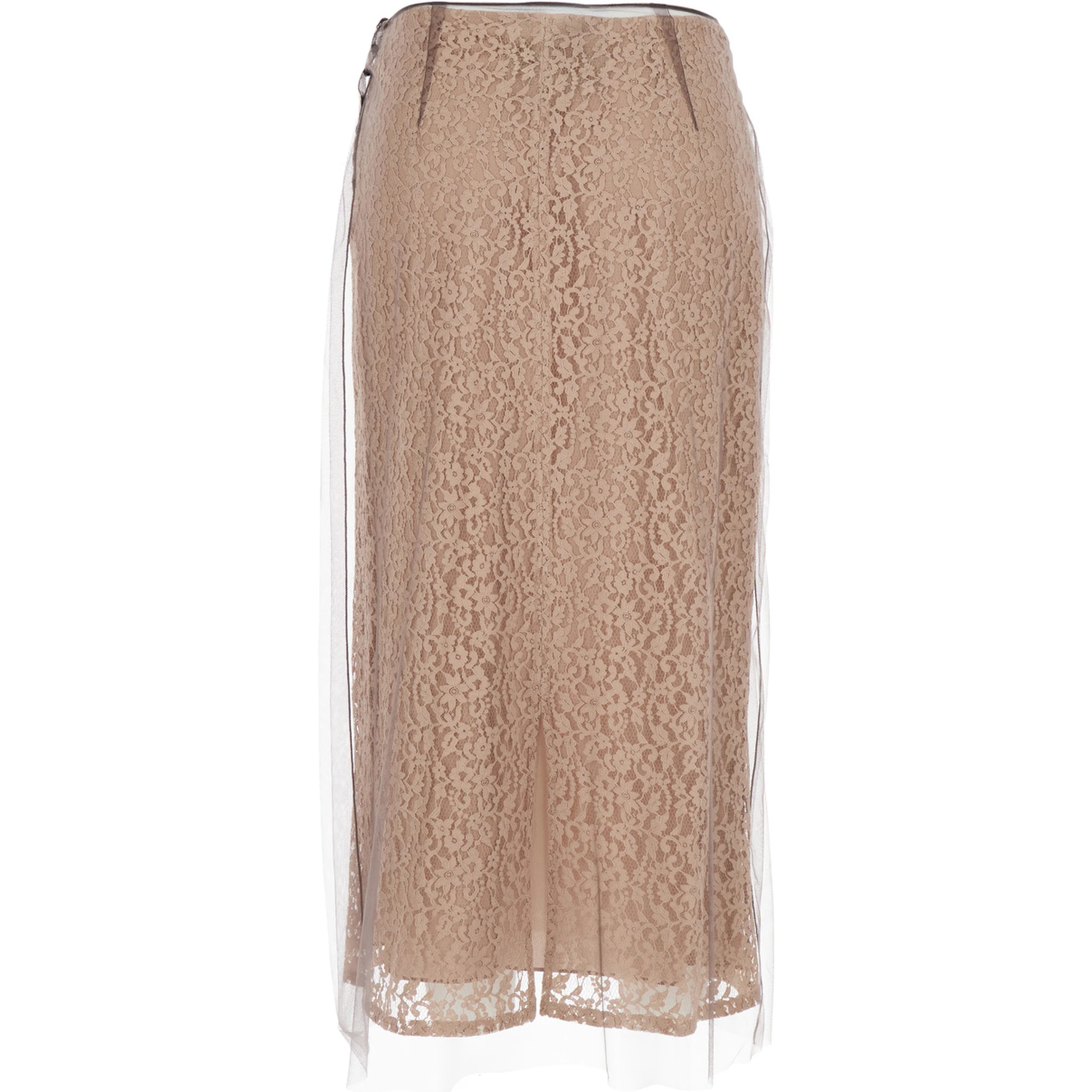 Beige Tube Skirt with All-Over Floral Embroidery in Lace Woman