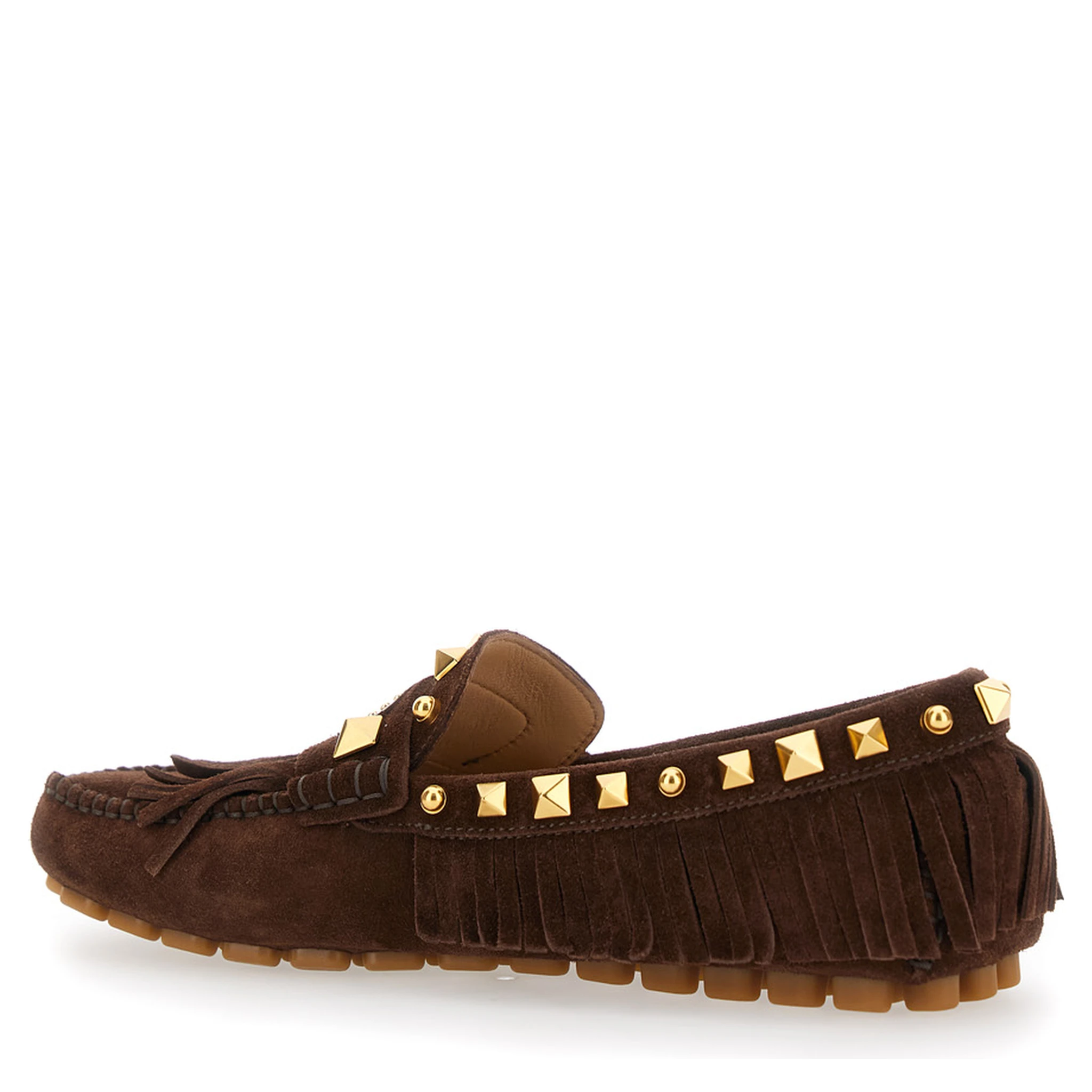 Plaster Caster Brown Loafers with VLogo on the Front and Fringed Details in Suede Woman