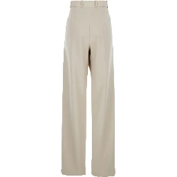 Beige Pants with Belt Loops and Pences on the Front in Wool Woman
