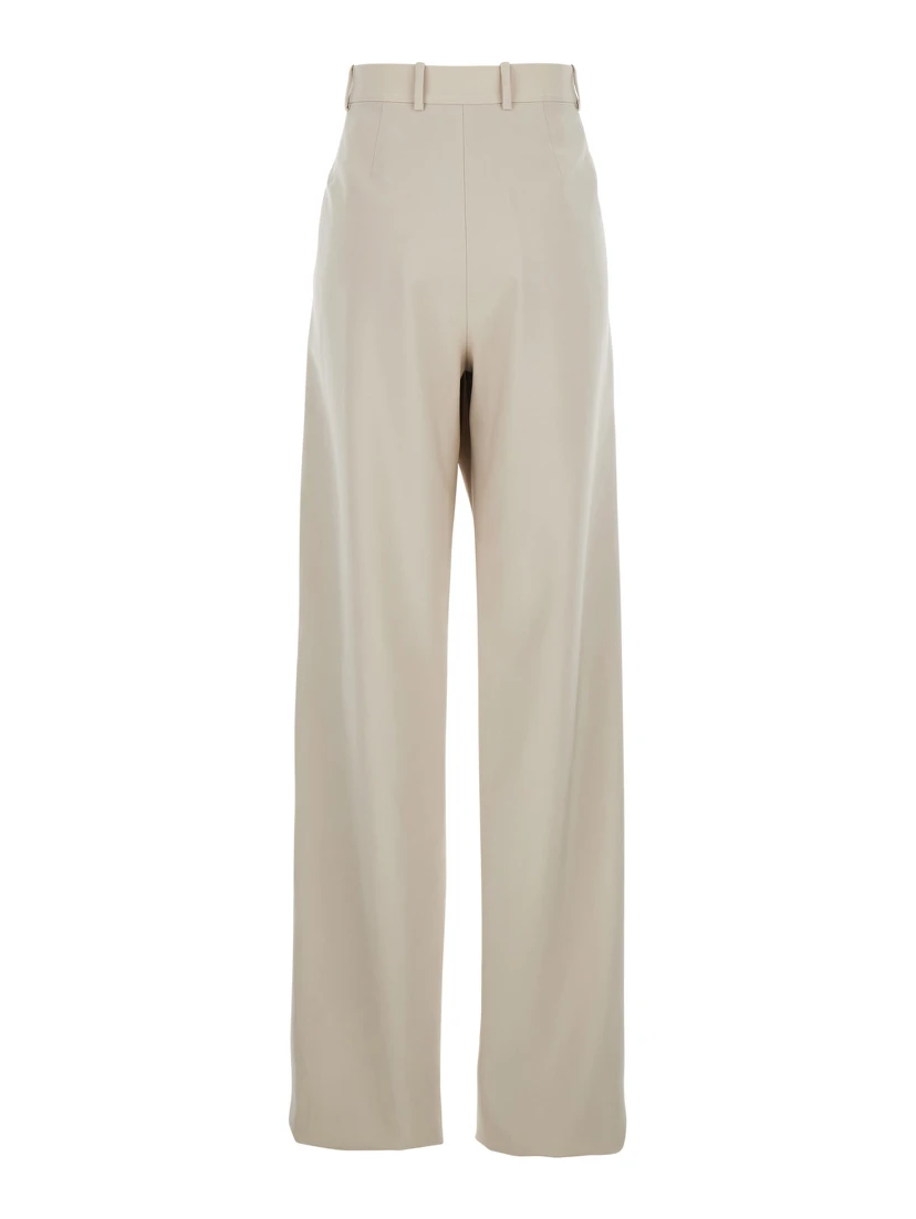 Beige Pants with Belt Loops and Pences on the Front in Wool Woman