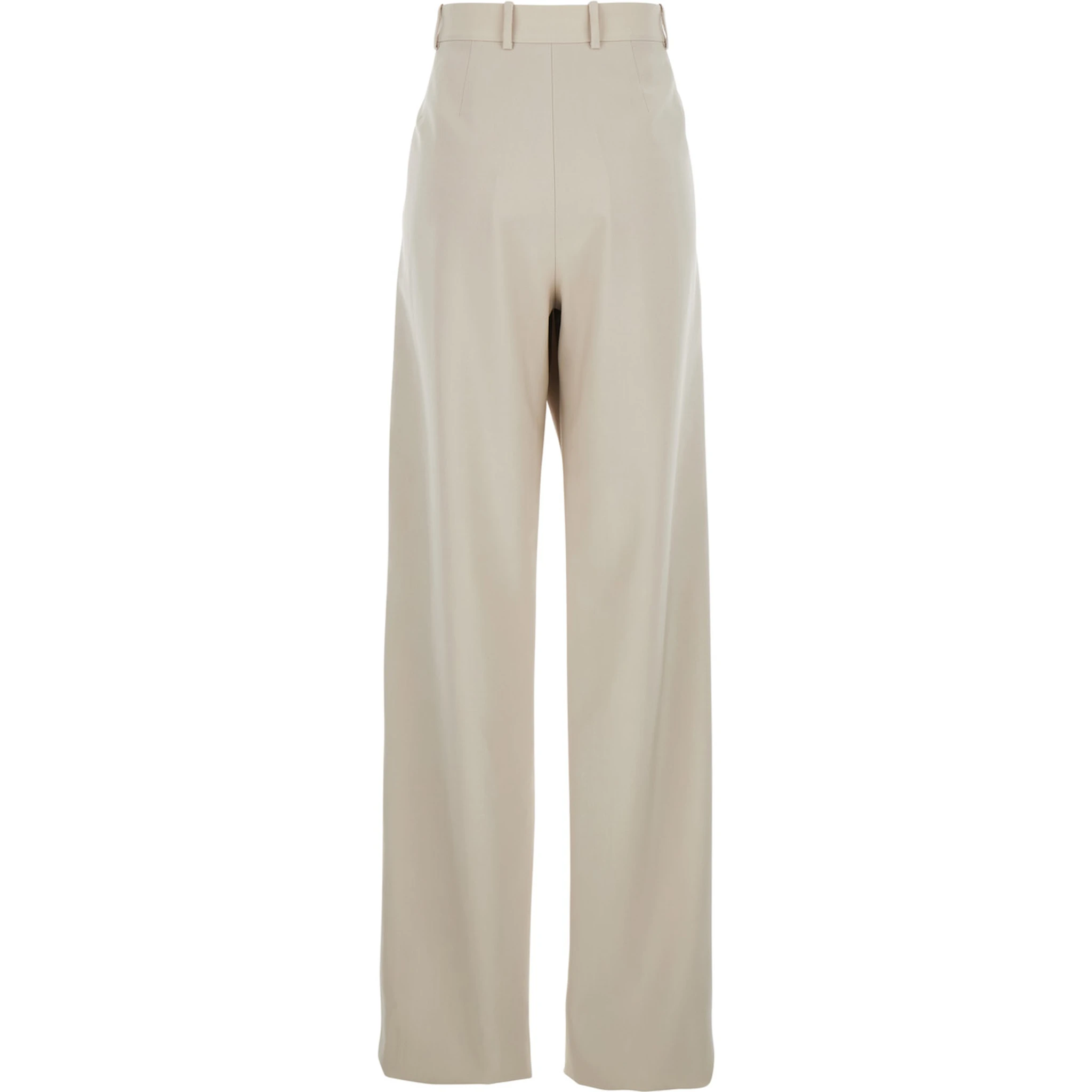 Beige Pants with Belt Loops and Pences on the Front in Wool Woman