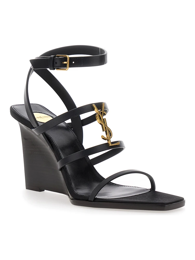 Black Wedges with Metallic Cassandre Detail and Adjustable Leather Strap in Leather Women alternative