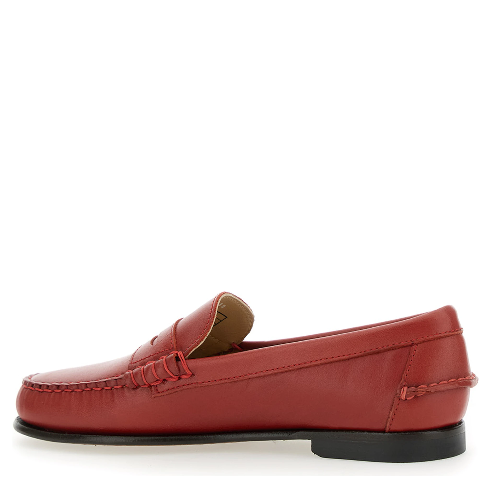 Danielle Pop Red Loafers with Bevelled Toe and Low Stacked Heel in Leather Woman