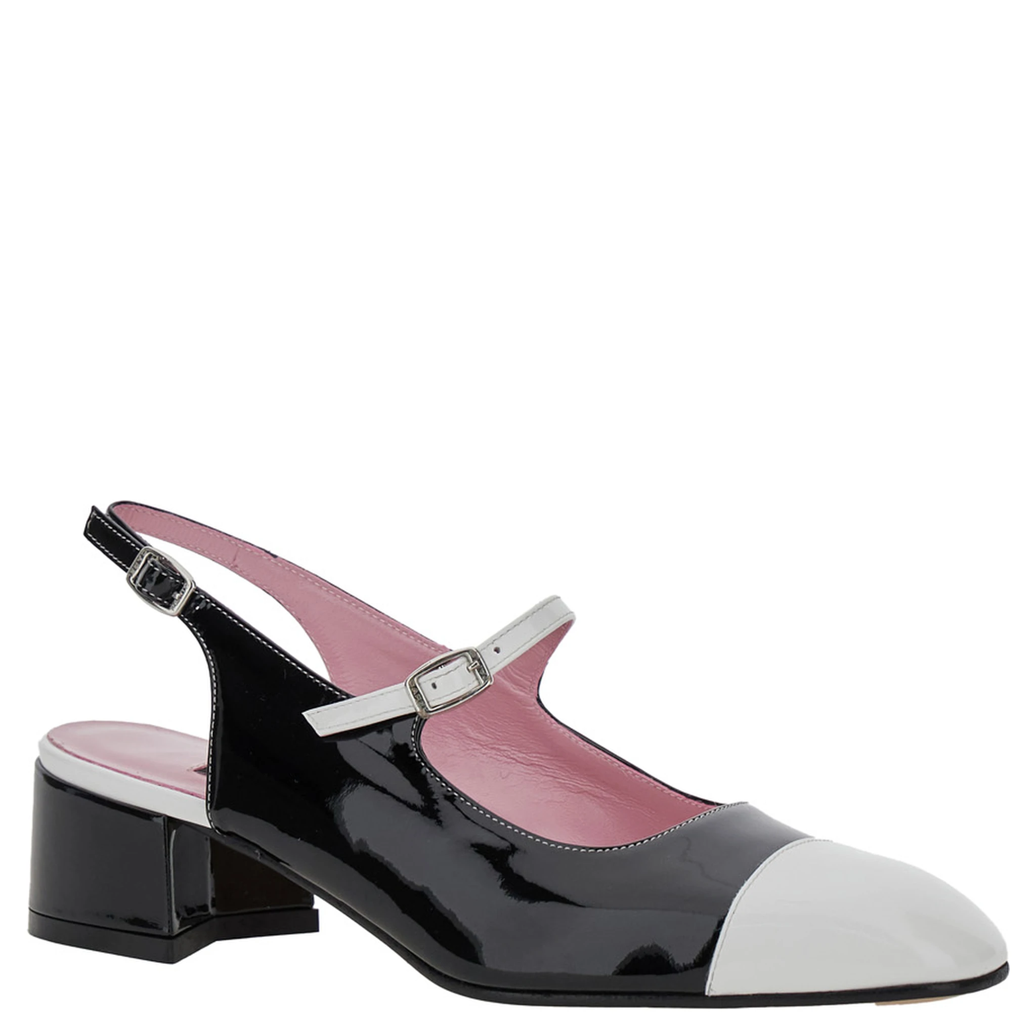 Ischia Black Slingback Pumps with Adjustable Strap in Patent Leather Woman