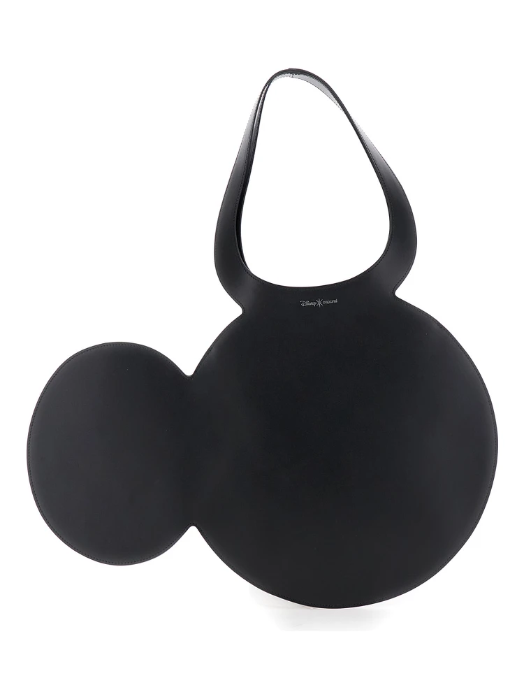 Mickey Black Handbag with Cut-Out Handle and Logo Lettering on the Front in Leather Woman