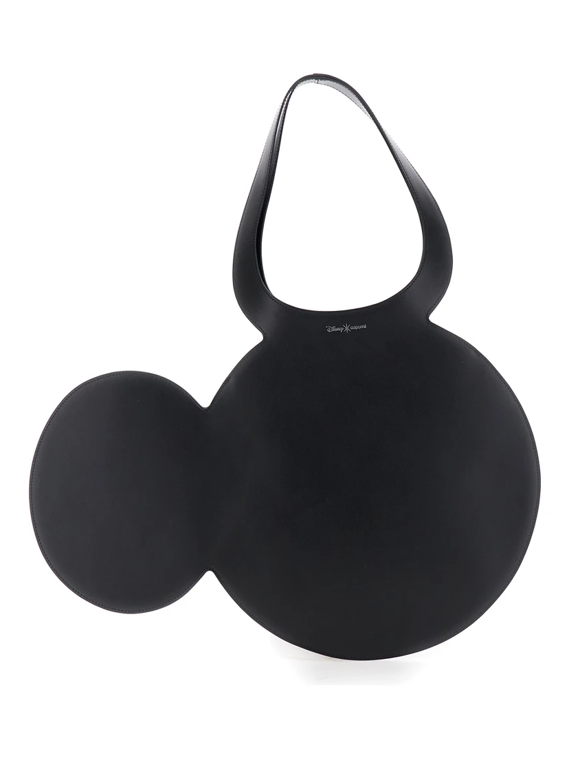 Mickey Black Handbag with Cut-Out Handle and Logo Lettering on the Front in Leather Woman