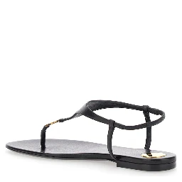 Black Sandals with Metallic Cassandre Detail in Leather Woman