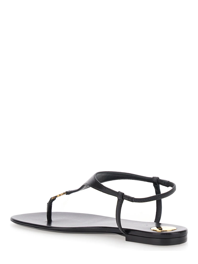 Black Sandals with Metallic Cassandre Detail in Leather Woman