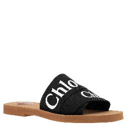 Chloé Womans Black Canvas Sandals with Logo