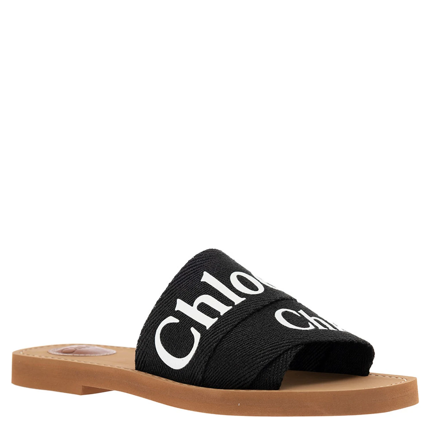 Chloé Womans Black Canvas Sandals with Logo