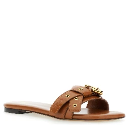 Mae Brown Sandals with Strap Embellishment with Logo in Leather Woman