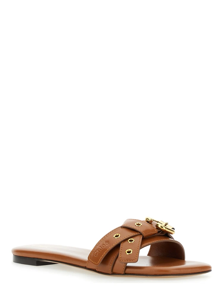 Mae Brown Sandals with Strap Embellishment with Logo in Leather Woman alternative