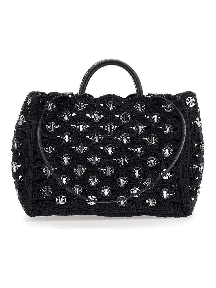 Black Handbag with Weaving and All-Over Disc Details in Raphia Woman alternative