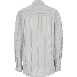 Blue Shirt with Classic Collar and All-Over Striped Motif in Cotton Woman