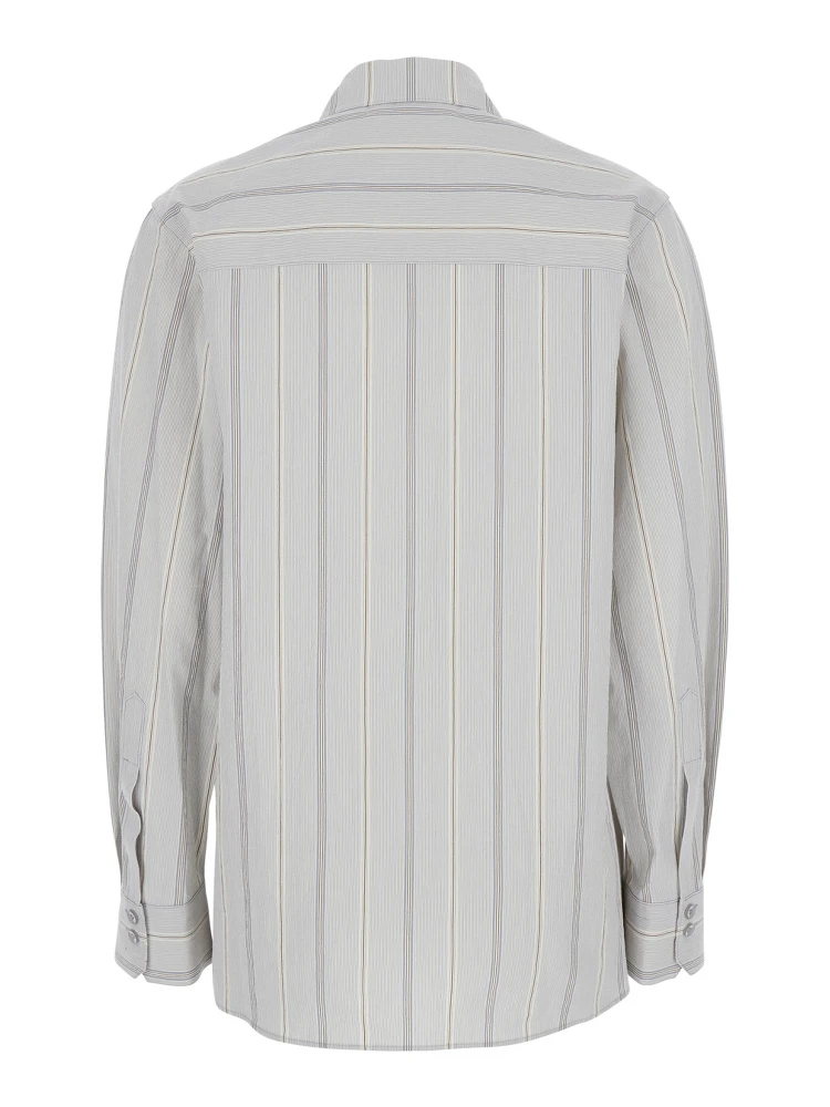 Blue Shirt with Classic Collar and All-Over Striped Motif in Cotton Woman alternative