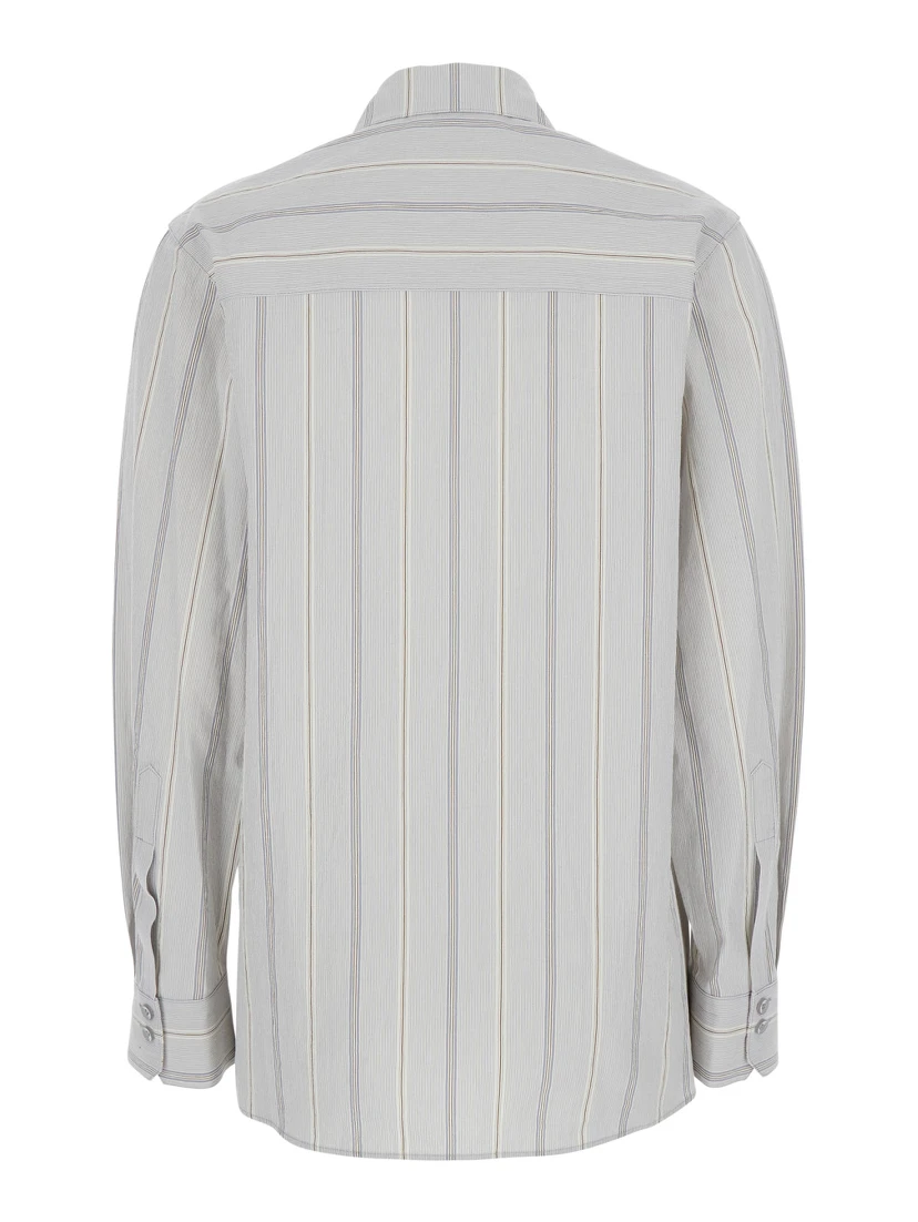 Blue Shirt with Classic Collar and All-Over Striped Motif in Cotton Woman