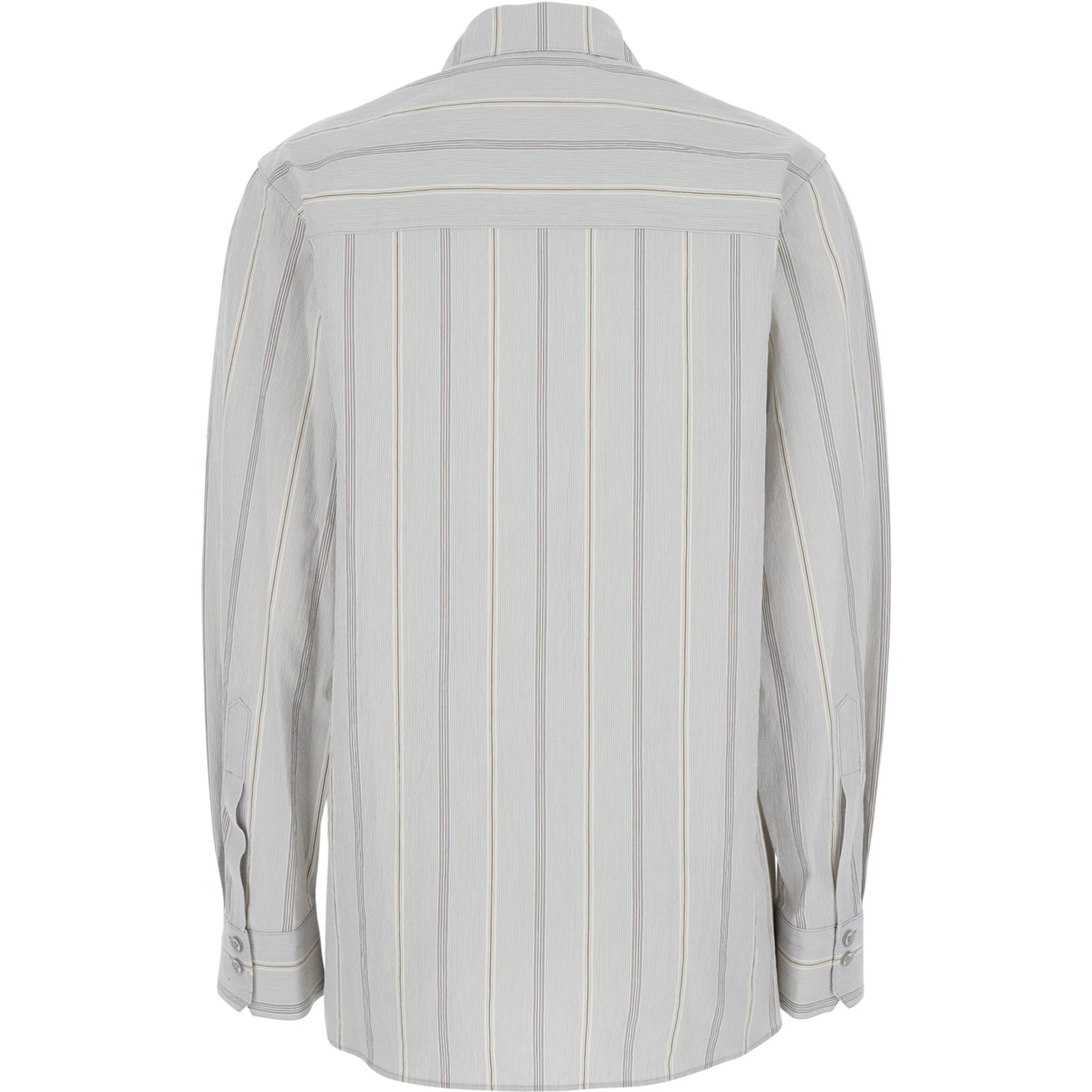 Blue Shirt with Classic Collar and All-Over Striped Motif in Cotton Woman