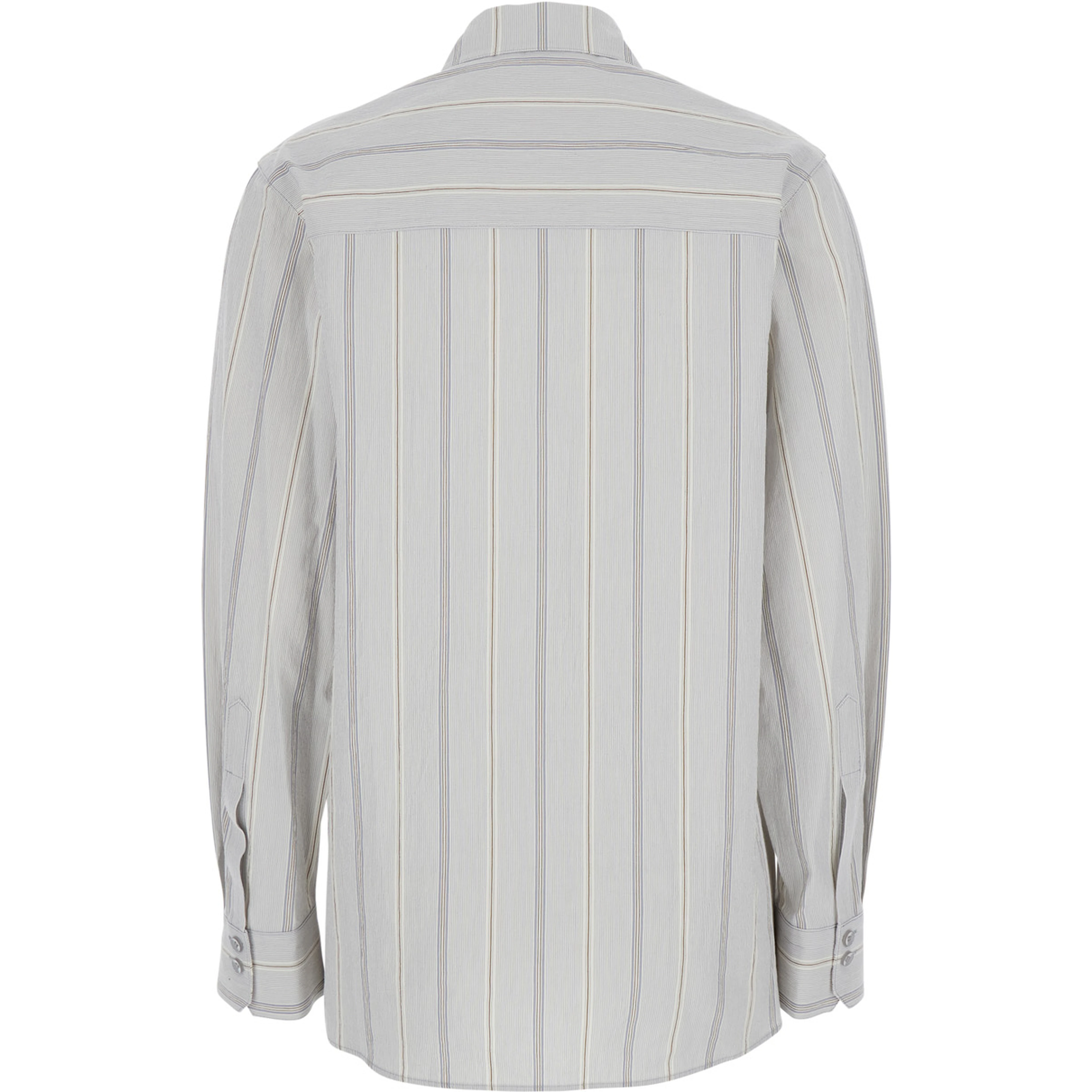 Blue Shirt with Classic Collar and All-Over Striped Motif in Cotton Woman