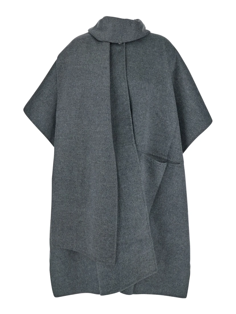 Grey Coat with Scarf in Wool Woman