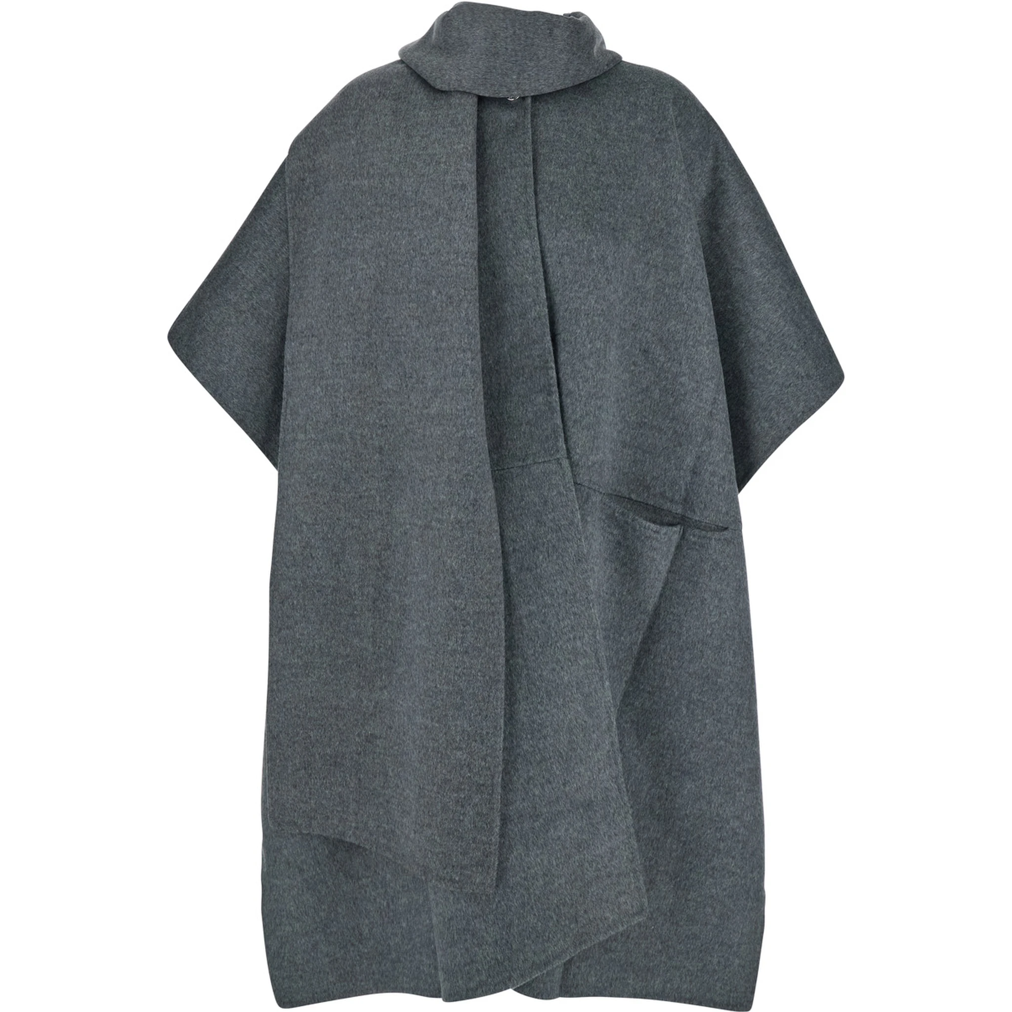 Grey Coat with Scarf in Wool Woman