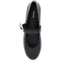 Black Ballerinas with Metallic Logo and Strap in Smooth Leather Woman