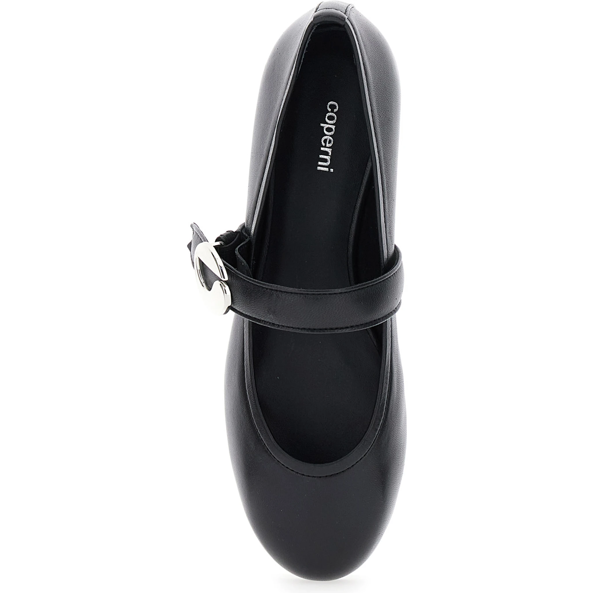 Black Ballerinas with Metallic Logo and Strap in Smooth Leather Woman