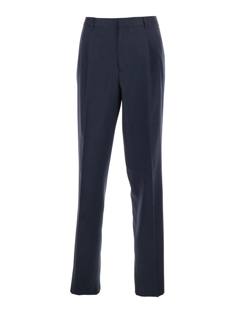 Blue Tailored Trousers with Double Pence in Virgin Wool Man