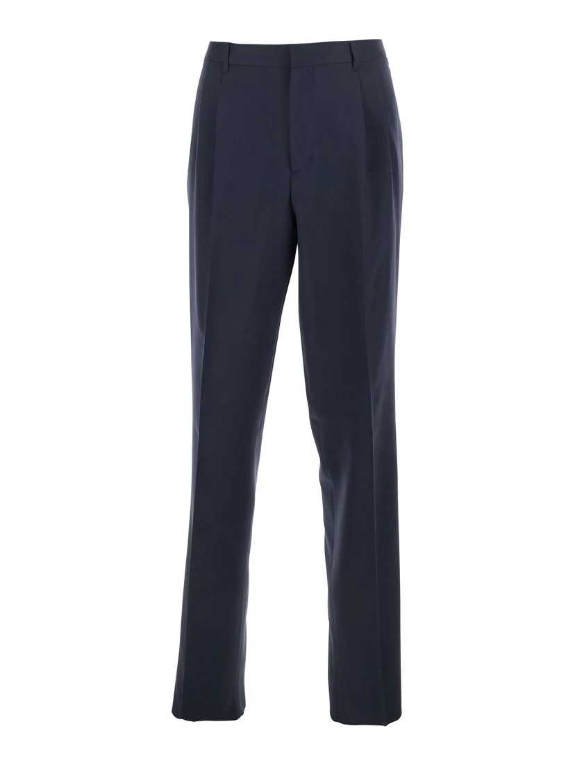 Blue Tailored Trousers with Double Pence in Virgin Wool Man