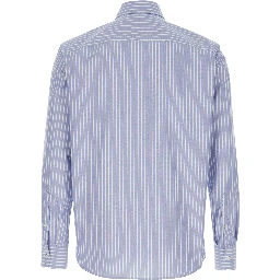Light Blue Shirt with Logo Detail on the Front and All-Over Striped Motif in Cotton Man