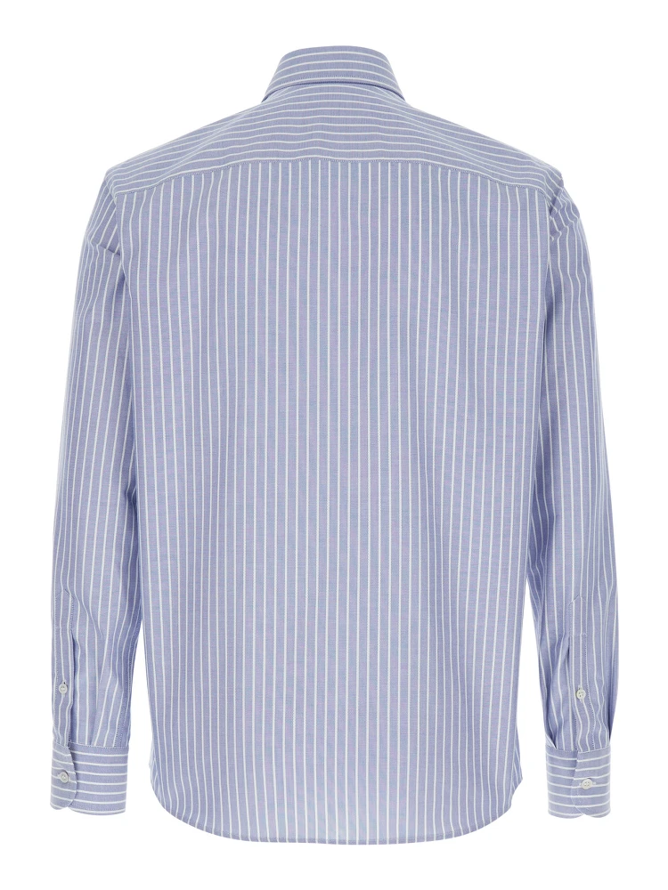 Light Blue Shirt with Logo Detail on the Front and All-Over Striped Motif in Cotton Man alternative
