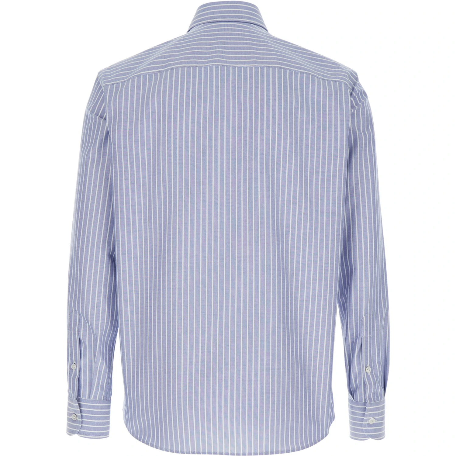 Light Blue Shirt with Logo Detail on the Front and All-Over Striped Motif in Cotton Man