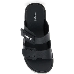 Black Wedges with Logo Patch on the Front and Touch-Strap Closure in Leather Woman