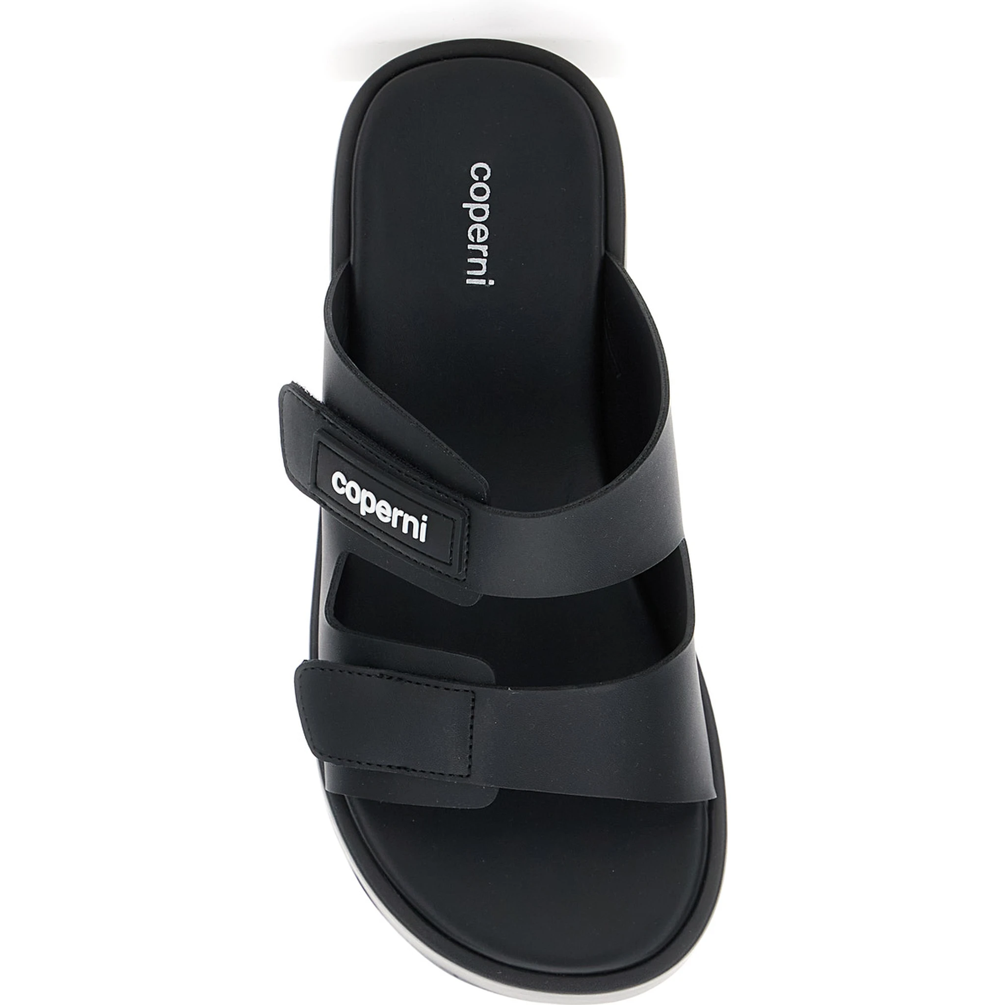 Black Wedges with Logo Patch on the Front and Touch-Strap Closure in Leather Woman