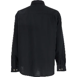 Black Shirt with Classic Collar in Virgin Wool Blend Man