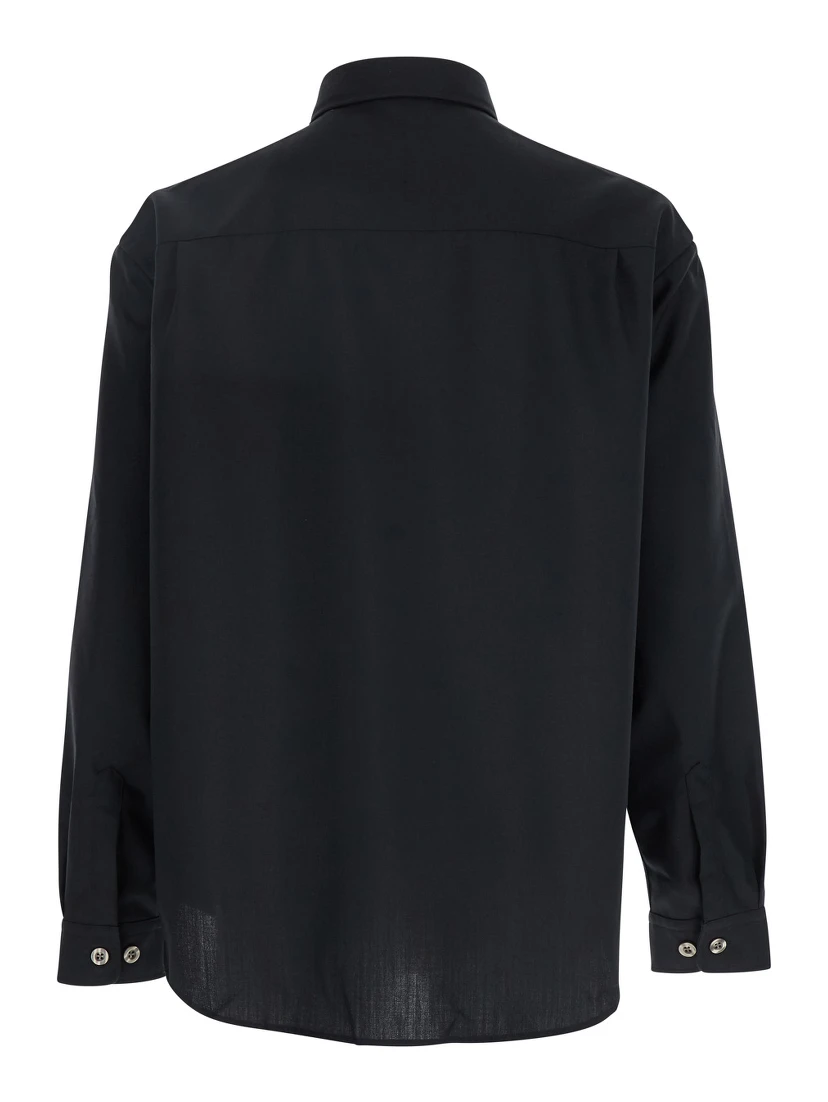 Black Shirt with Classic Collar in Virgin Wool Blend Man