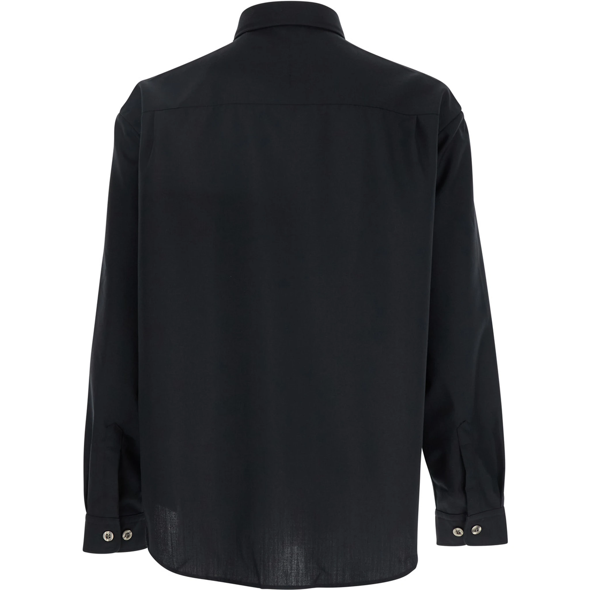 Black Shirt with Classic Collar in Virgin Wool Blend Man