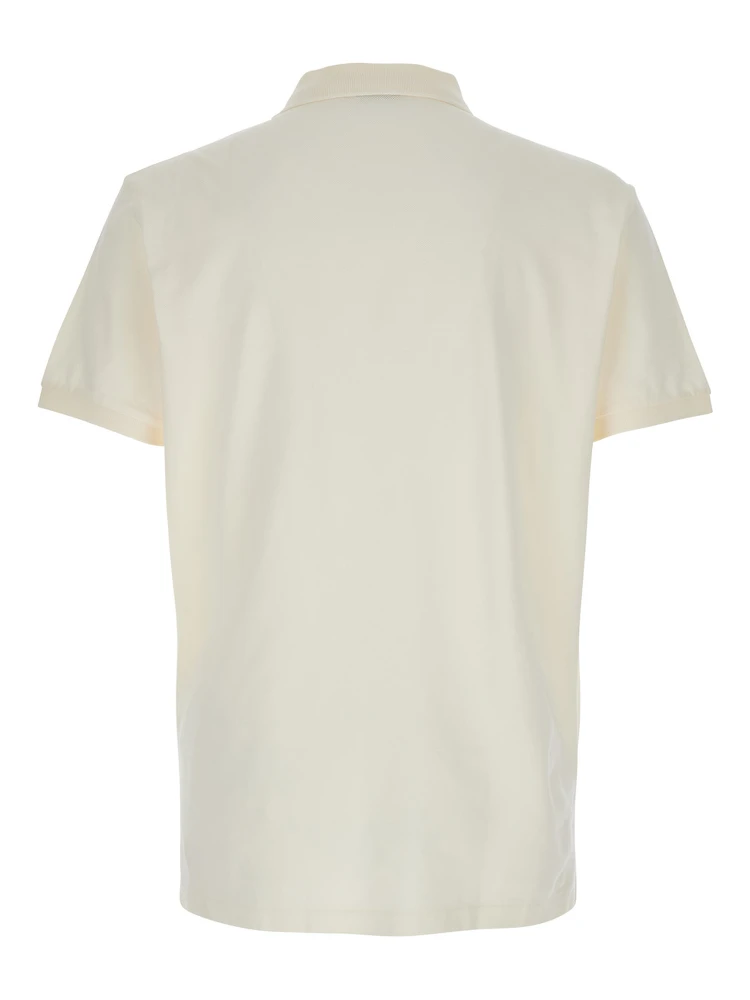 "Custom Slim Fit" White Polo Shirt with Large Pony Detail on the Front in Cotton Piquet Man alternative