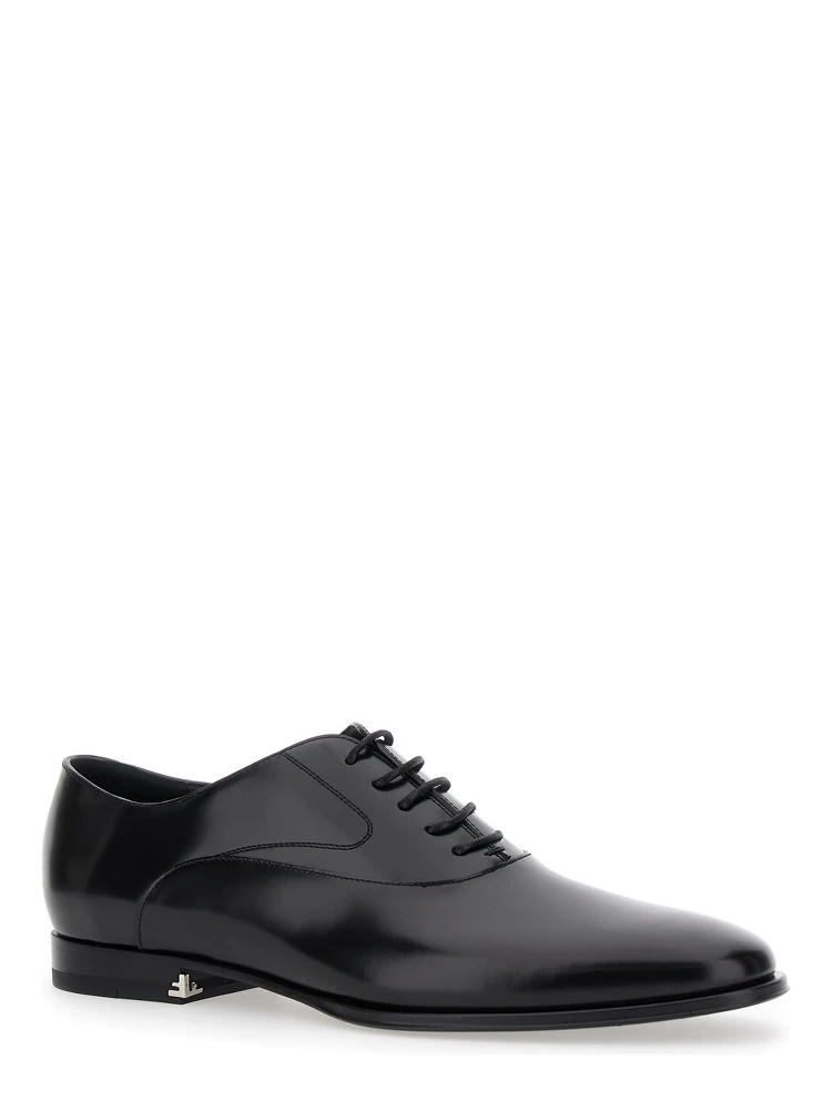 Black Lace-Up Shoes with Almond Toe and Front Laces in Leather Man alternative