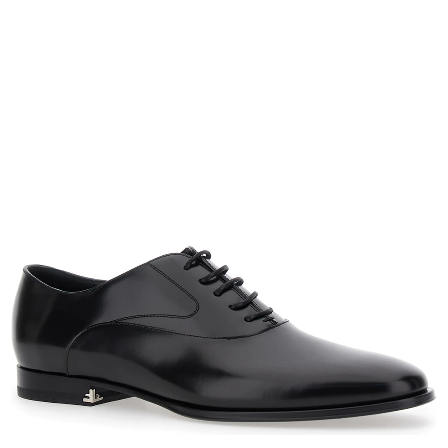 Black Lace-Up Shoes with Almond Toe and Front Laces in Leather Man