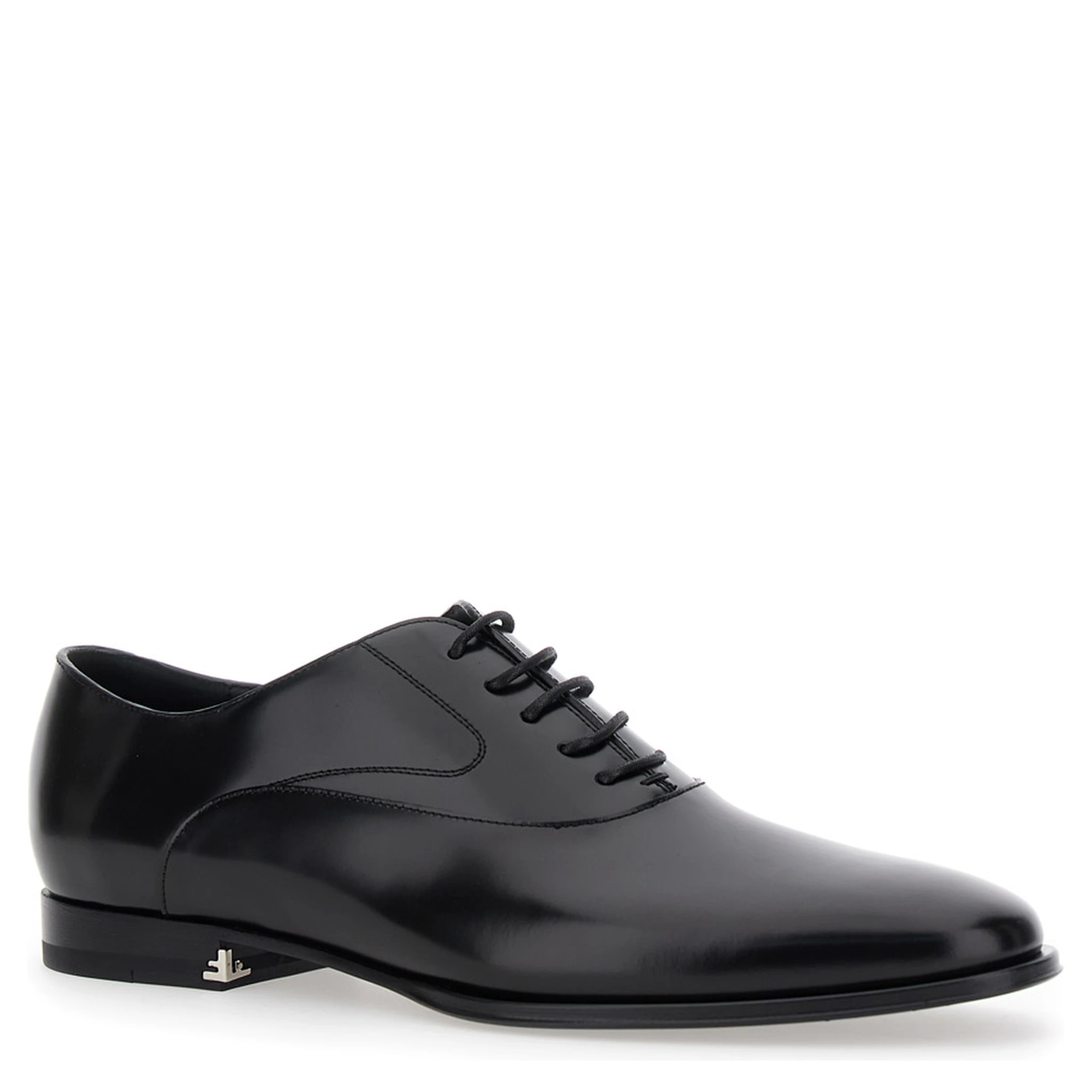Black Lace-Up Shoes with Almond Toe and Front Laces in Leather Man