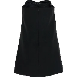 Black Sleeveless Mini Dress with Bandeau and Beaded Oversize Bow in Tech Fabric Woman