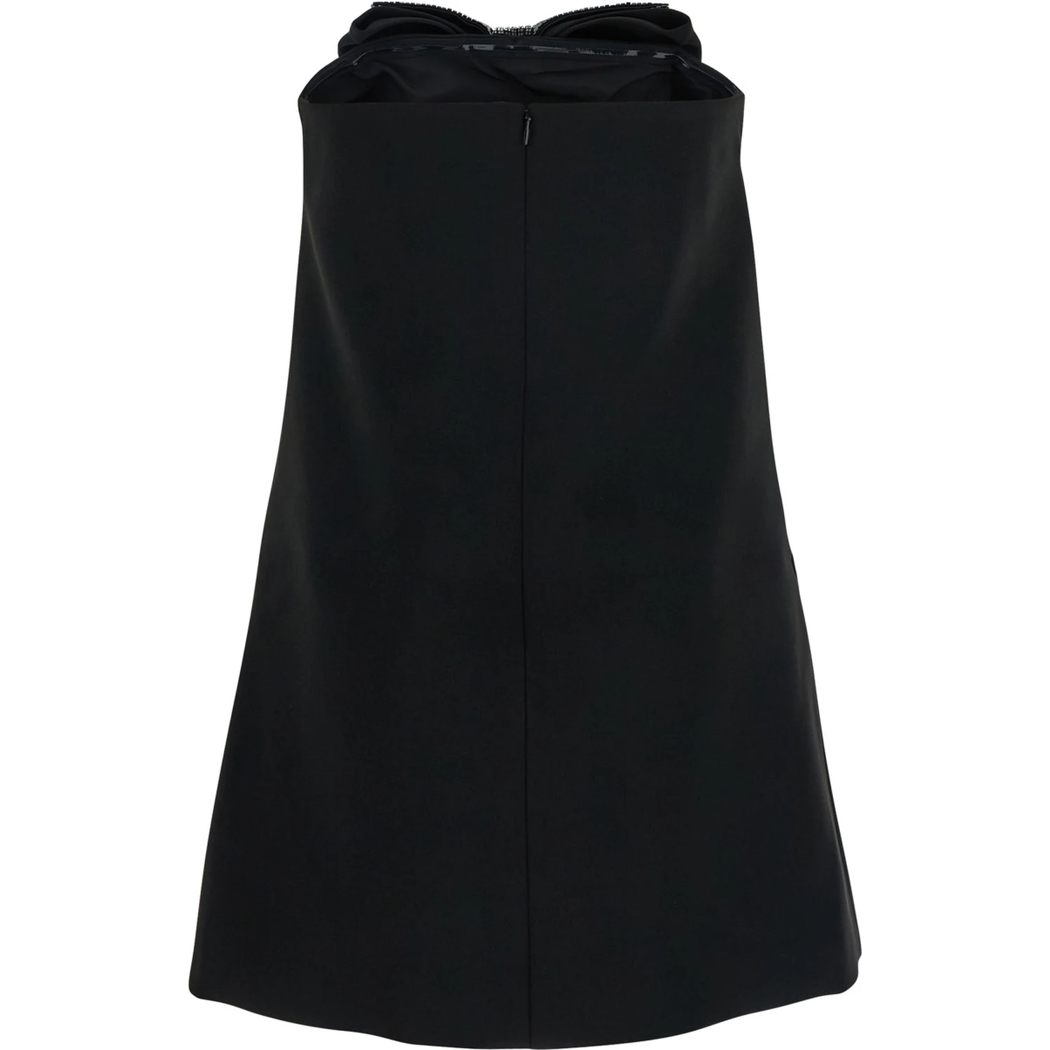 Black Sleeveless Mini Dress with Bandeau and Beaded Oversize Bow in Tech Fabric Woman