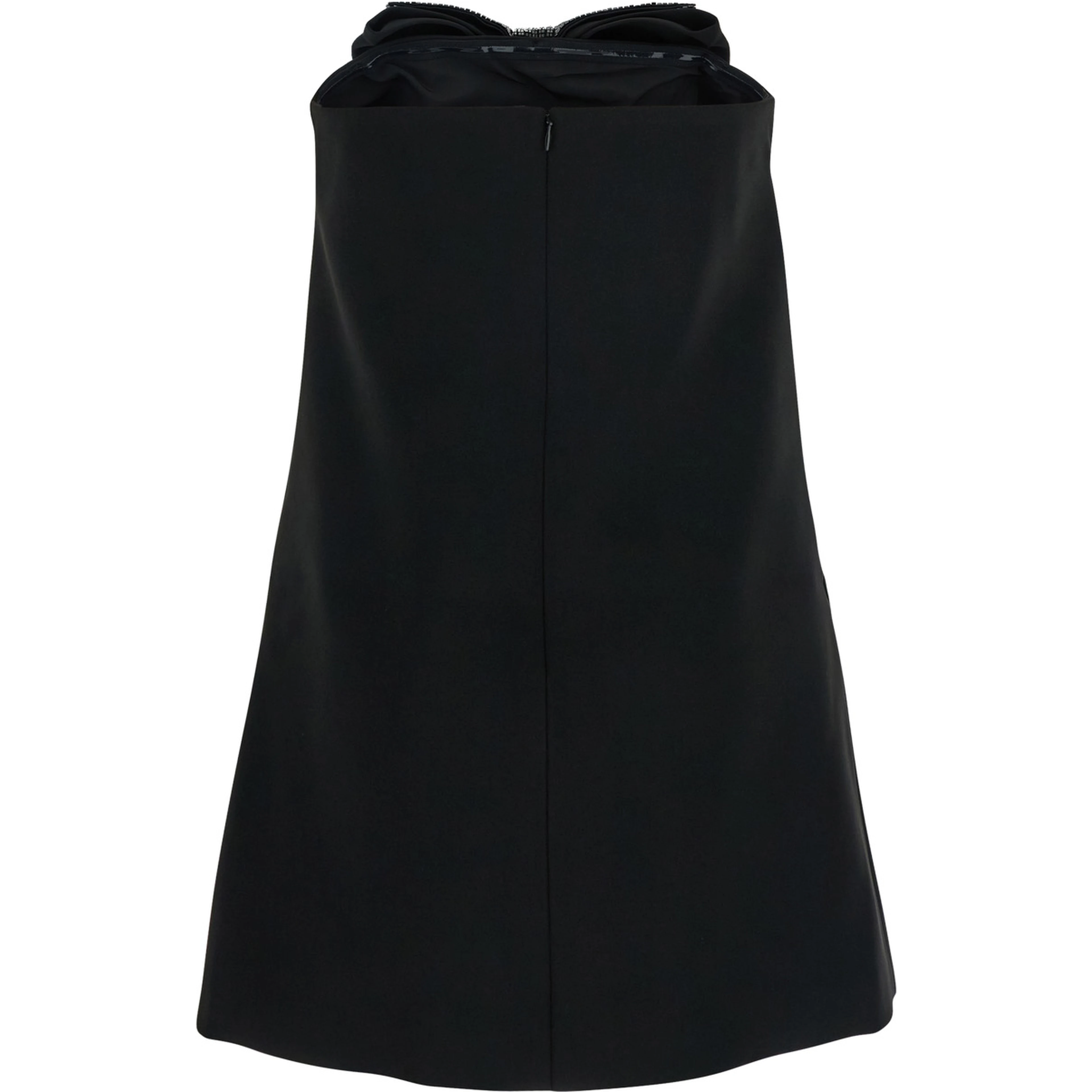 Black Sleeveless Mini Dress with Bandeau and Beaded Oversize Bow in Tech Fabric Woman