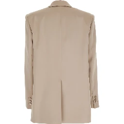 Guia Beige Single-Breasted Jacket with Notched Revers and Shoulder Pads in Wool Blend Stretch Woman